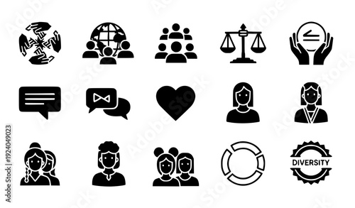 Solid Human Rights and Diversity Icon Collection – Community Vector Set