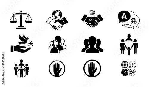 Community and Social Inclusion Icon Set – Black Solid Vector Collection