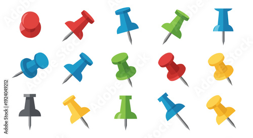 Colorful push pins collection on white background