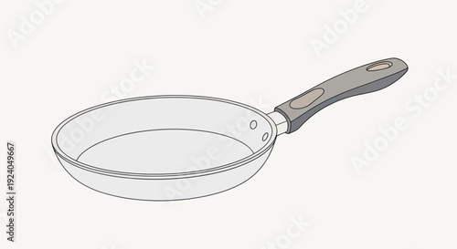 Simple illustration of an empty gray frying pan with non-stick surface.