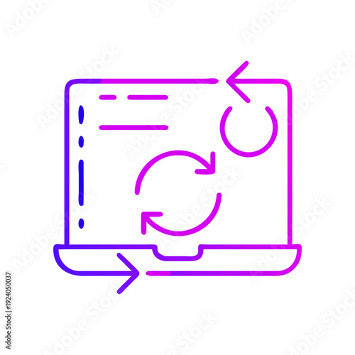 Laptop with arrows showing synchronization on transparent background