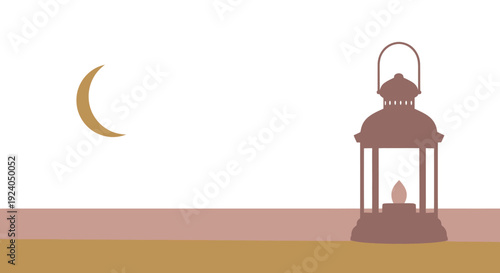 Ramadan Kareem illustration of a lantern under the crescent moon