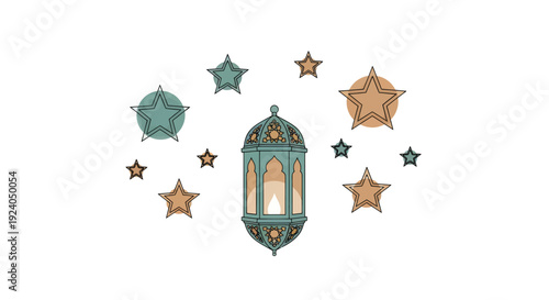 Ramadan Kareem celebration with lantern and stars illustration