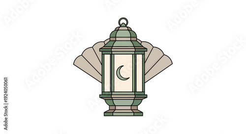 Ramadan Kareem lantern with crescent moon and papers illustration