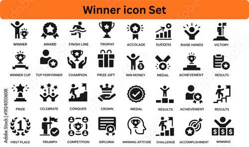 Winner icon set silhouette vector on white background 