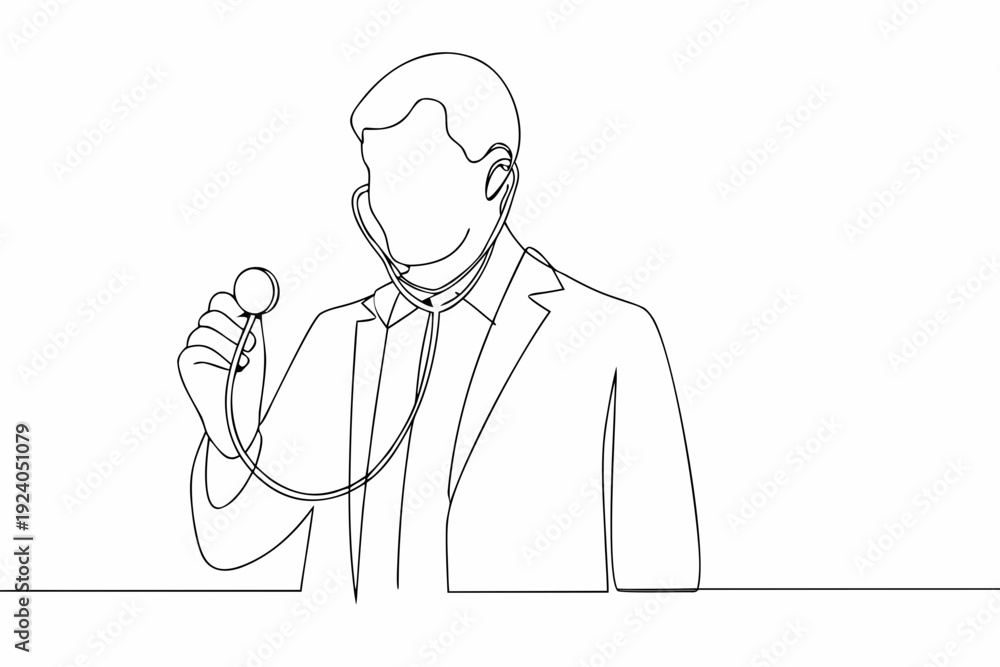 Obraz premium Line drawing of a doctor examining a patient with a stethoscope