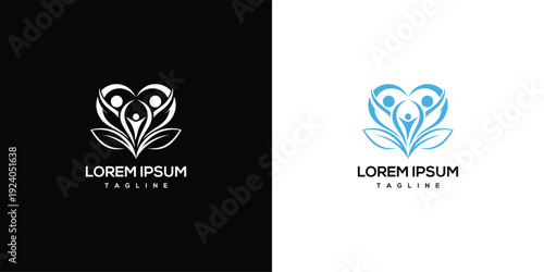 Family Heart Logo People Leaves Care Love Community Wellness.