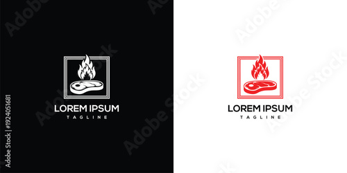 Steak on Fire Logo - Meat Grill BBQ Restaurant Food Service.