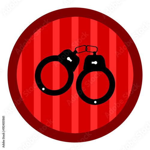 Ilustración circular con esposas policiales. Iconos de seguridad social, crimen y procedimiento policial. Vector para sitio web, app, folleto y otros.	
