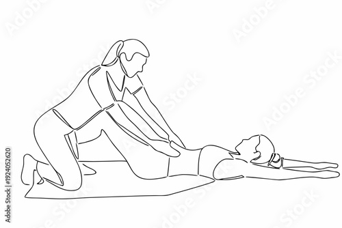 Line drawing of a woman giving another a back massage on mats