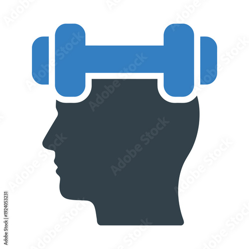 Vector of a human head with a barbell symbolizing strength and training