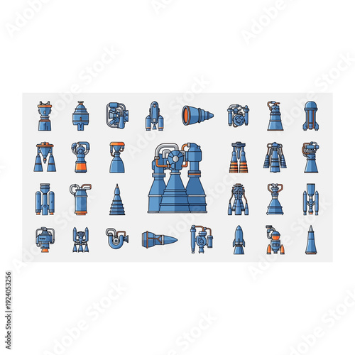 Rocket Engines Icon Set: Space Exploration and Propulsion Technology