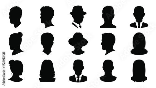 A group of silhouette profiles of people isolated on white background, Vector