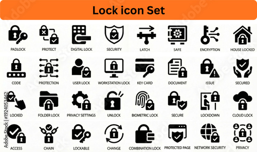 Lock icon set silhouette vector on white background 