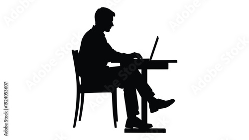 A man sitting on a chair and using a laptop isolated on white background, Vector