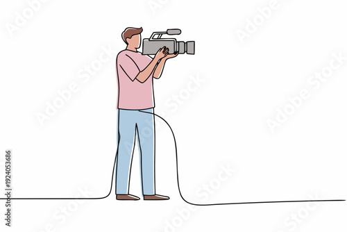 Line drawing of a videographer operating a professional camera