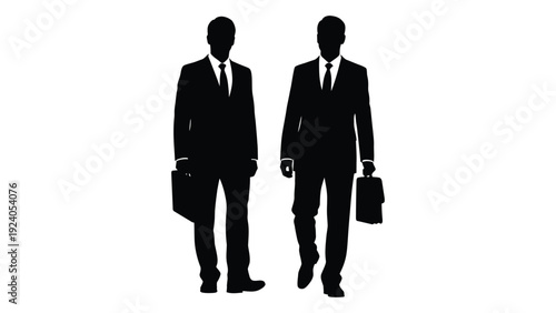 Two businessmen walking with briefcases in hand isolated on white background, Vector
