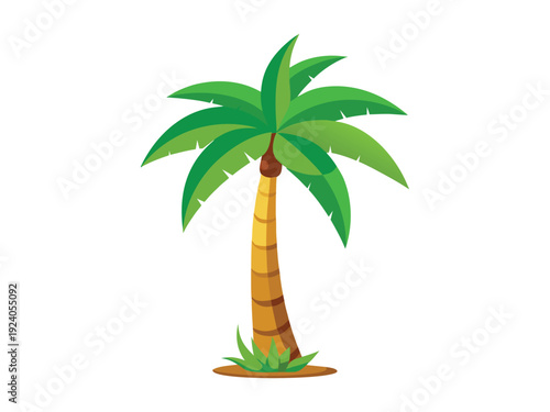 Green Coconut Palm Tree Summer Beach Nature Illustration