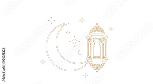 Ramadan Kareem celebration with lantern and crescent moon at night