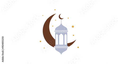 Ramadan Kareem celebration with crescent moon and stars illustration