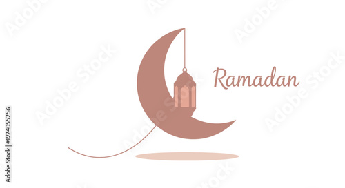 Ramadan Kareem celebration with crescent moon and lantern illustration