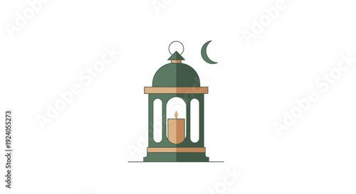 Ramadan Kareem lantern shines bright with candle and crescent moon