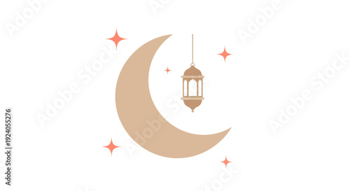 Ramadan Kareem celebration with crescent moon and lantern illustration