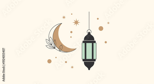 Ramadan Kareem celebration with hanging lantern and crescent moon