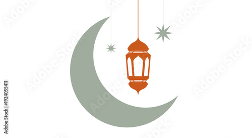 Ramadan Kareem celebration with crescent moon and lantern hanging