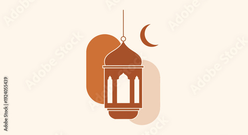 Ramadan Kareem illustration of hanging lantern with crescent moon