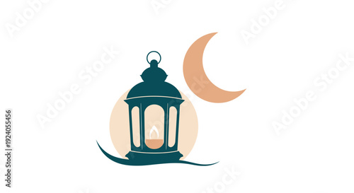Ramadan Kareem celebration with lantern and crescent moon symbol