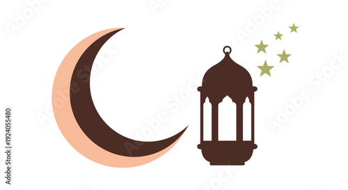 Crescent moon and lantern illustration for Ramadan Kareem celebration