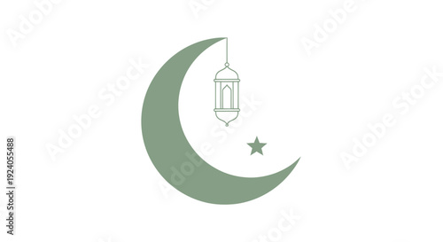 Ramadan Kareem greeting card with crescent moon and lantern illustration