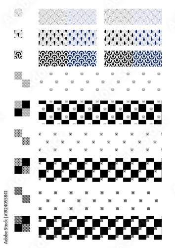 青海波と市松模様のパターン素材
