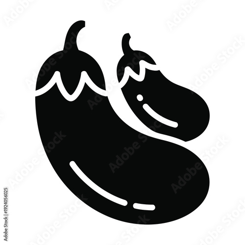 Vector of two fresh eggplants with distinct stems and shapes