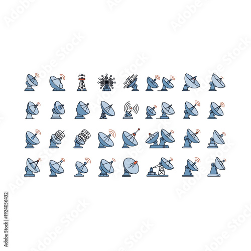 Pixel Art Satellite Dishes Collection - Technology and Communication Icons