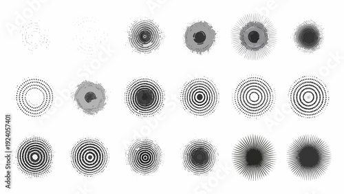 A series of grayscale concentric circles demonstrating varying densities and shades