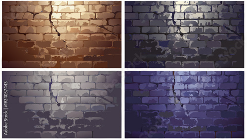Four variations of a stone brick wall with differing lighting