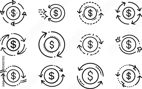 Dollar Coin with Motion Arrows Around It, Financial Growth Vector Illustration