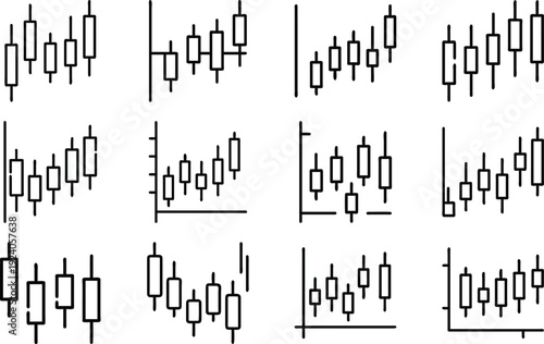 Black and white candlestick chart icons on white background vector illustration