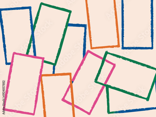 Colorful overlapping rectangles with a hand drawn aesthetic on a light background