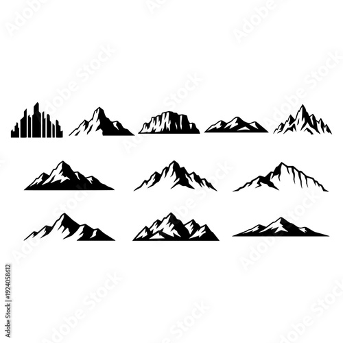 Collection of Mountain Peak Silhouettes - Outdoor Adventure and Expedition Vector Icons