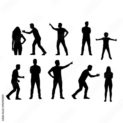 Family and Daily Life Routine Poses - Child Man and Woman Life Activities Silhouette