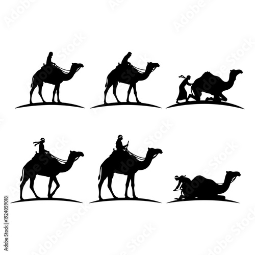 Islamic Camel Caravan Silhouette Pack - Traditional Hajj Travel and Arabian Desert Journey Concept