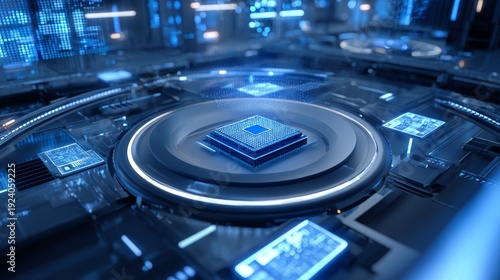 Advanced microchip technology in futuristic digital landscape