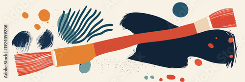 Abstract minimalist brush stroke and paint splatter vector illustration with bold color accents and artistic brush design on neutral background