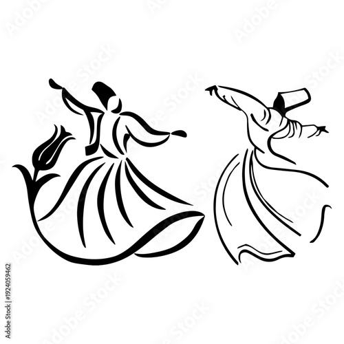 Sufi Dervish Spiritual Dance Silhouette Pack - Islamic Mysticism, Meditation and Traditional Sufism Culture Vector