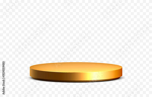 Golden round podium PNG. Golden podium or pedestal for product or goods advertising.