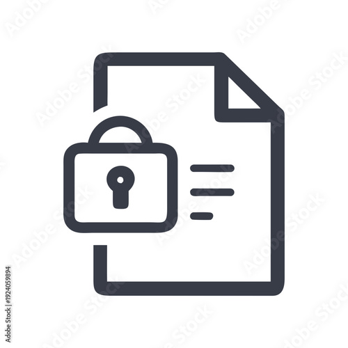 Document secured with a padlock icon view on transparent background