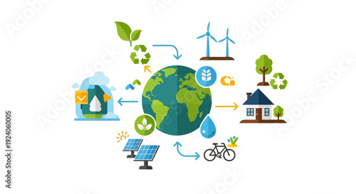 Sustainable Earth Ecosystem Diagram with Renewable Energy and Eco-Friendly Lifestyle